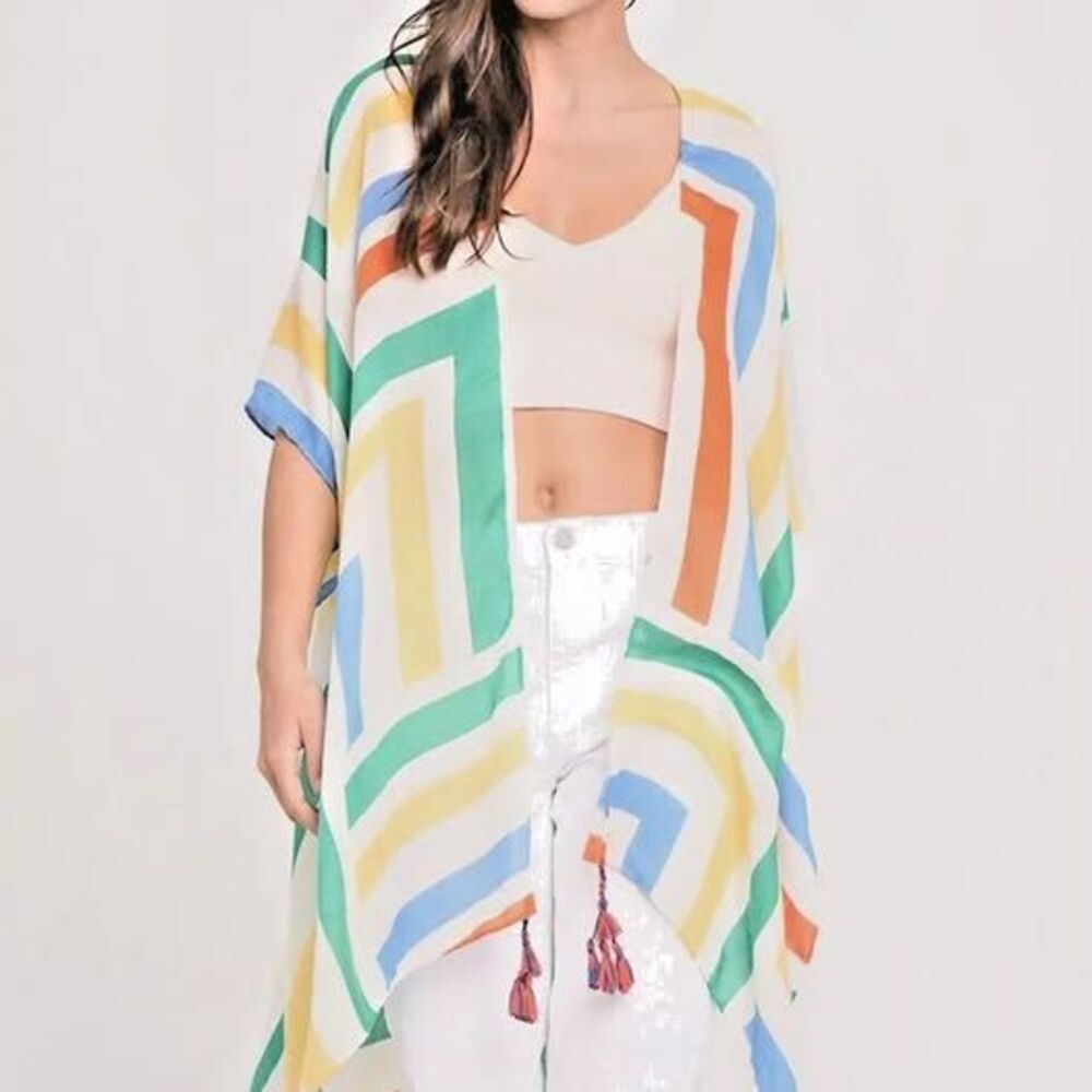 Do Everything in Love Abstract Print Tassel Kimono – One Size –Orange Multicolor
